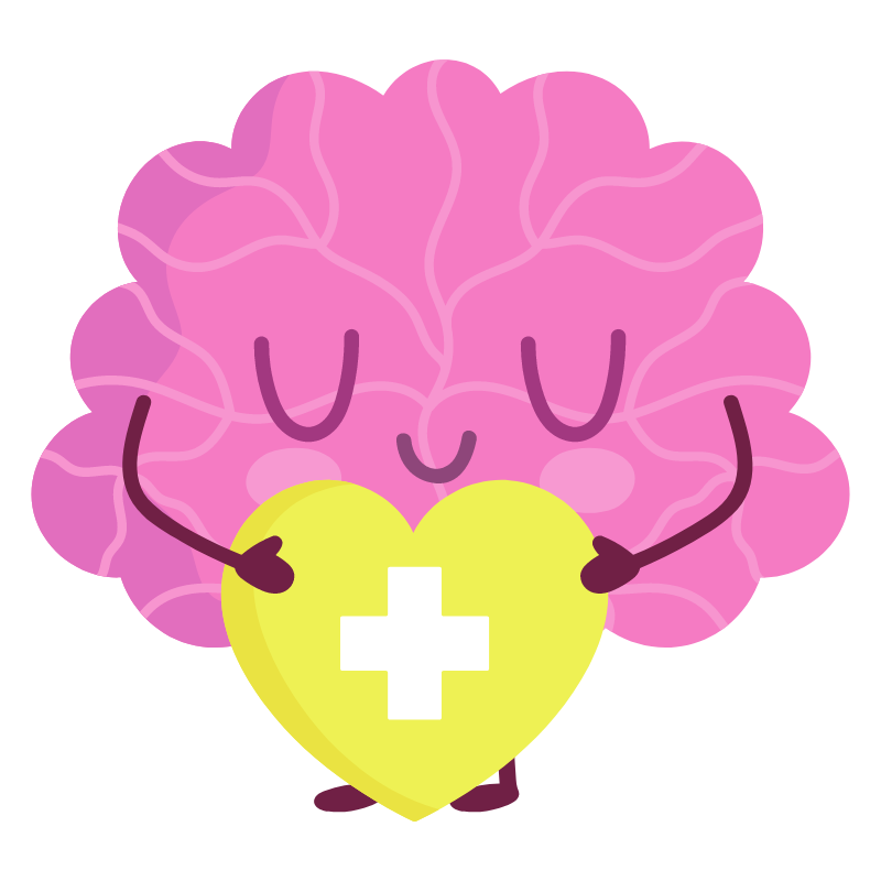 cerebro rosa con corazón amarillo de salud