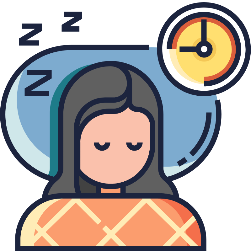mujer animación durmiendo bien con reloj 
