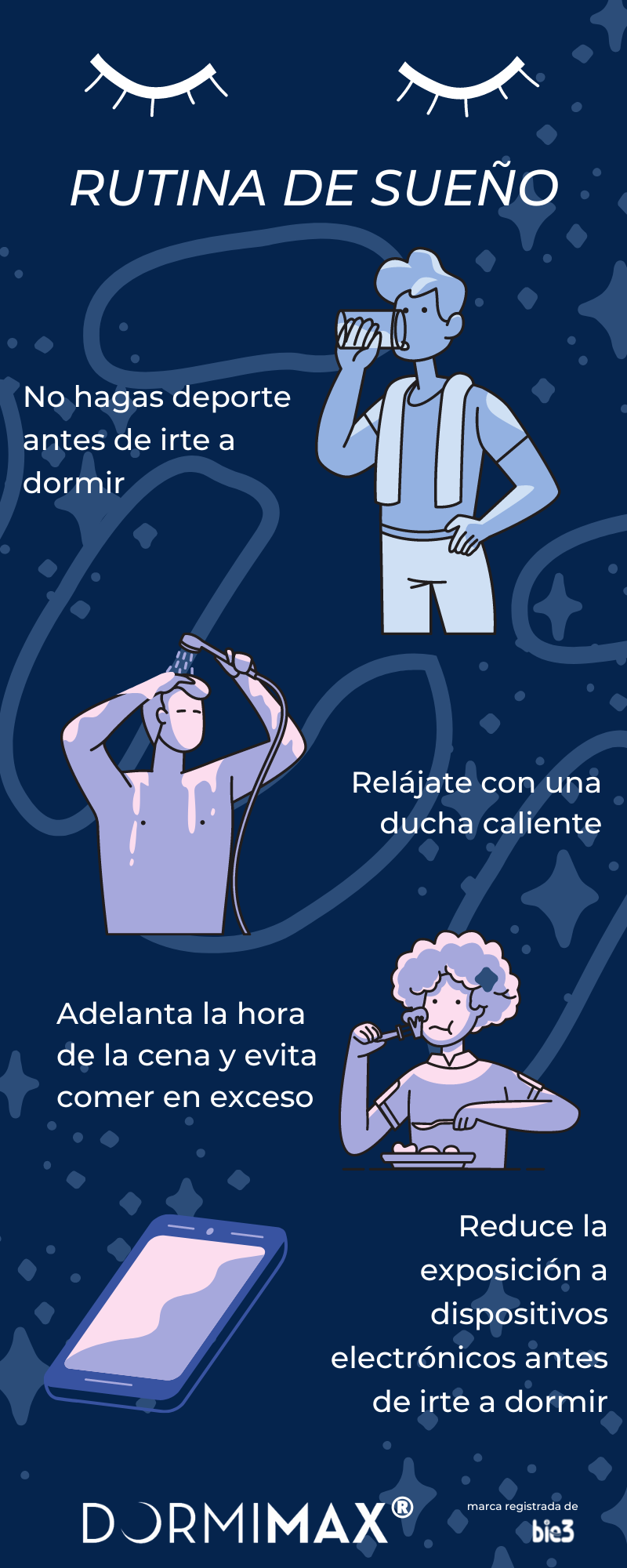 infografía con imágenes con rutina para irte a dormir