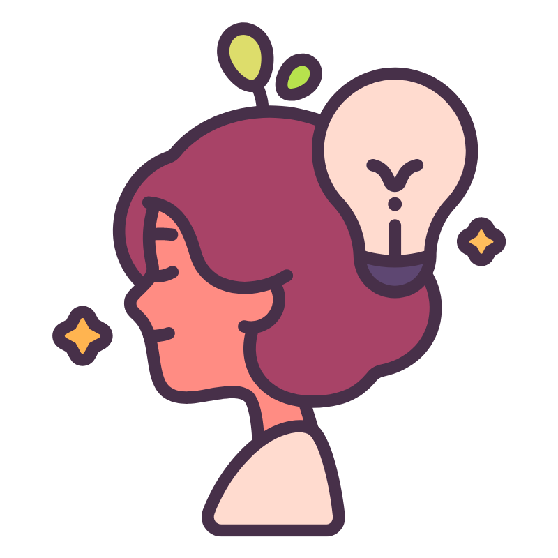 mujer animación con bombilla idea 